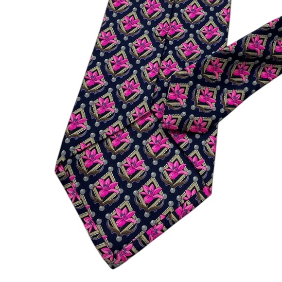 🆕LEONARD Navy/Pink Geometric Floral Silk LUXURY Tie ITALY - Picture 6 of 6